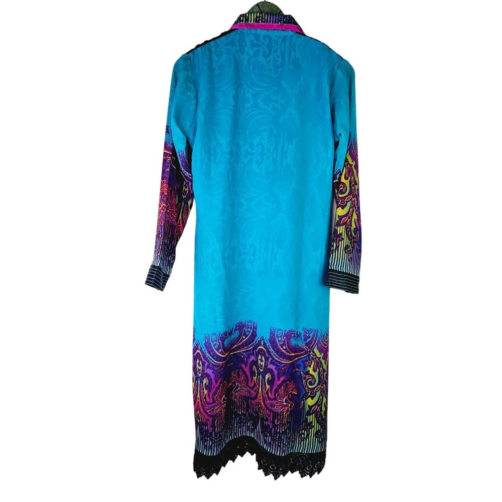 Vintage Pakistani Dress Top, Kameez, Side Splits w/ Lace & Silk Fabric, Size 40 - Picture 7 of 12